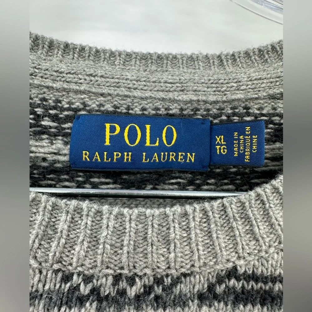 Polo Ralph Lauren Men's Fair Isle Gray Cotton/Cashmere Sweater‎ Size XL